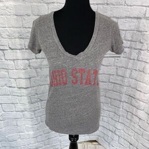 Ohio state women L campus couture short sleeve scoopneck grey top